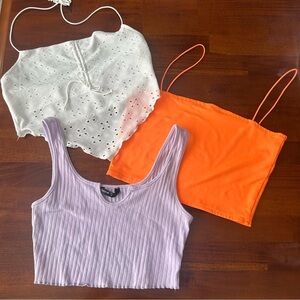 Crop tank top‎ bundle of three - white, orange, purple